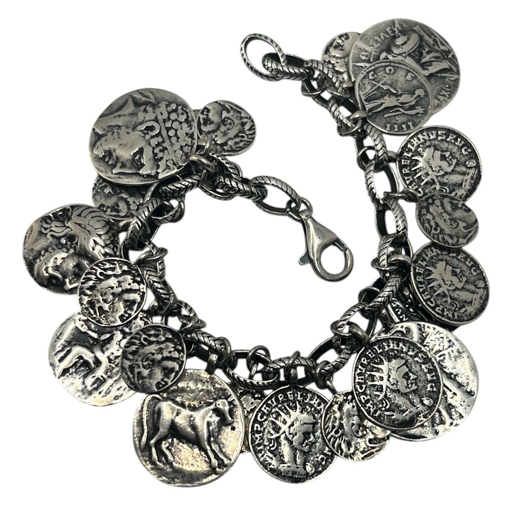 SILPADA Sterling Silver Oxidized Roman Coin Cha Cha Charm Bracelet B1624